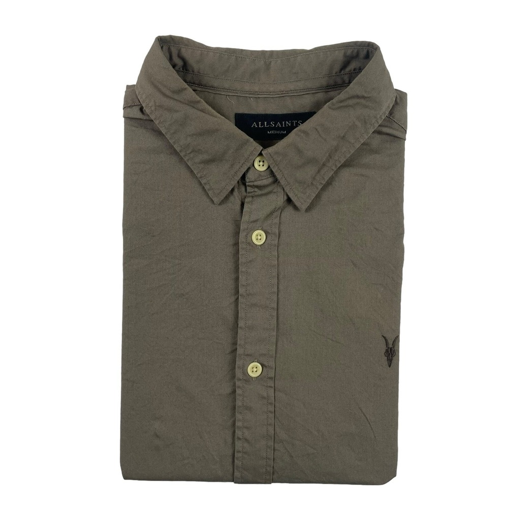 AllSaints Brown Redondo HS Mens Cotton Button Front Shirt MS121F Size Medium